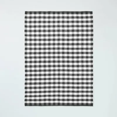 Textured Gingham Indoor/Outdoor Woven Area Rug Dark Gray/Cream - Hearth & Hand with Magnolia: Weather-Resistant