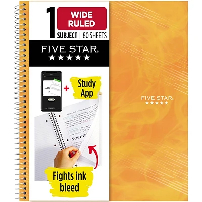 Five Star Active 1 Subject 80ct Wide Ruled Notebook Orange: Spiral Wire-Bound, Single Subject, 8.5x11 Inch, Flexible Cover