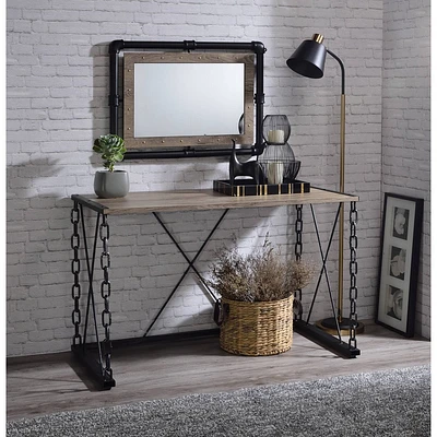 Acme Furniture 48 Jodie Console Table Rustic Oak and Antique Black Finish: Melamine Veneer, Metal Frame, Spot Clean