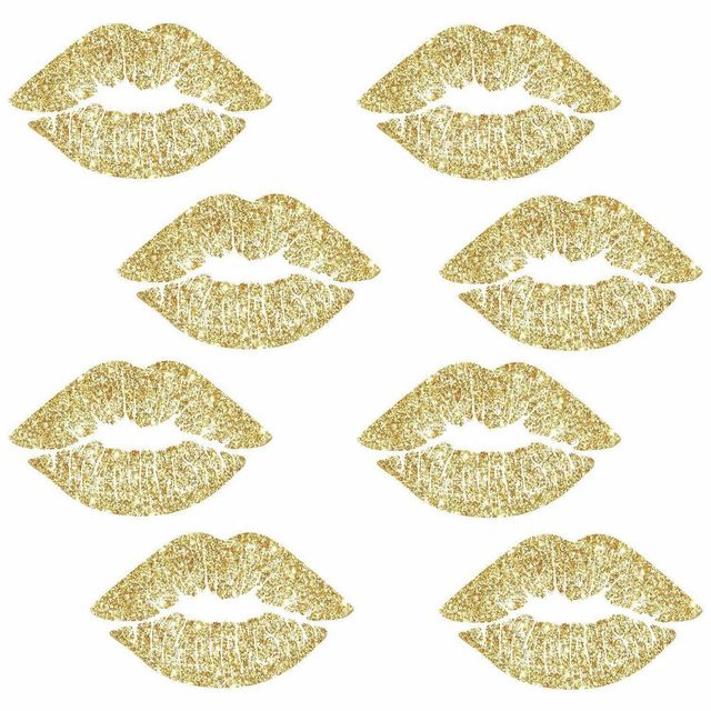 Lip Peel and Stick Wall Decal with Glitter Gold - RoomMates: Vinyl Self-Adhesive Modern Shapes, 8pc