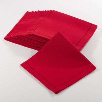 12pk 20x20 Hemstitched Design Border Dinner Napkins Red - Saro Lifestyle