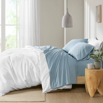 Full 200 Thread Count Cotton Peached Percale Sheet Set Blue