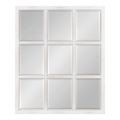 26 x 32 Hogan Windowpane Wall Mirror White - Kate & Laurel: Beveled Glass, Rustic Finish, No Assembly Required