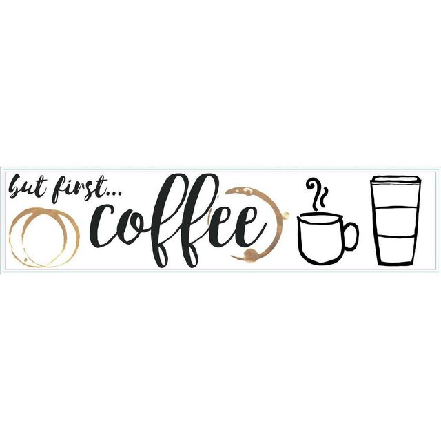 But First Coffee Quote Peel and Stick Wall Decal Black/Gold - RoomMates: Modern Vinyl Typography, Self-Adhesive Decor