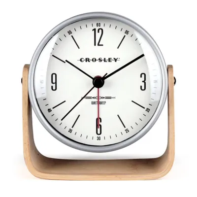 Analog Bamboo and Metal Tilt with Silent Sweep Movement Alarm Table Clock - Crosley