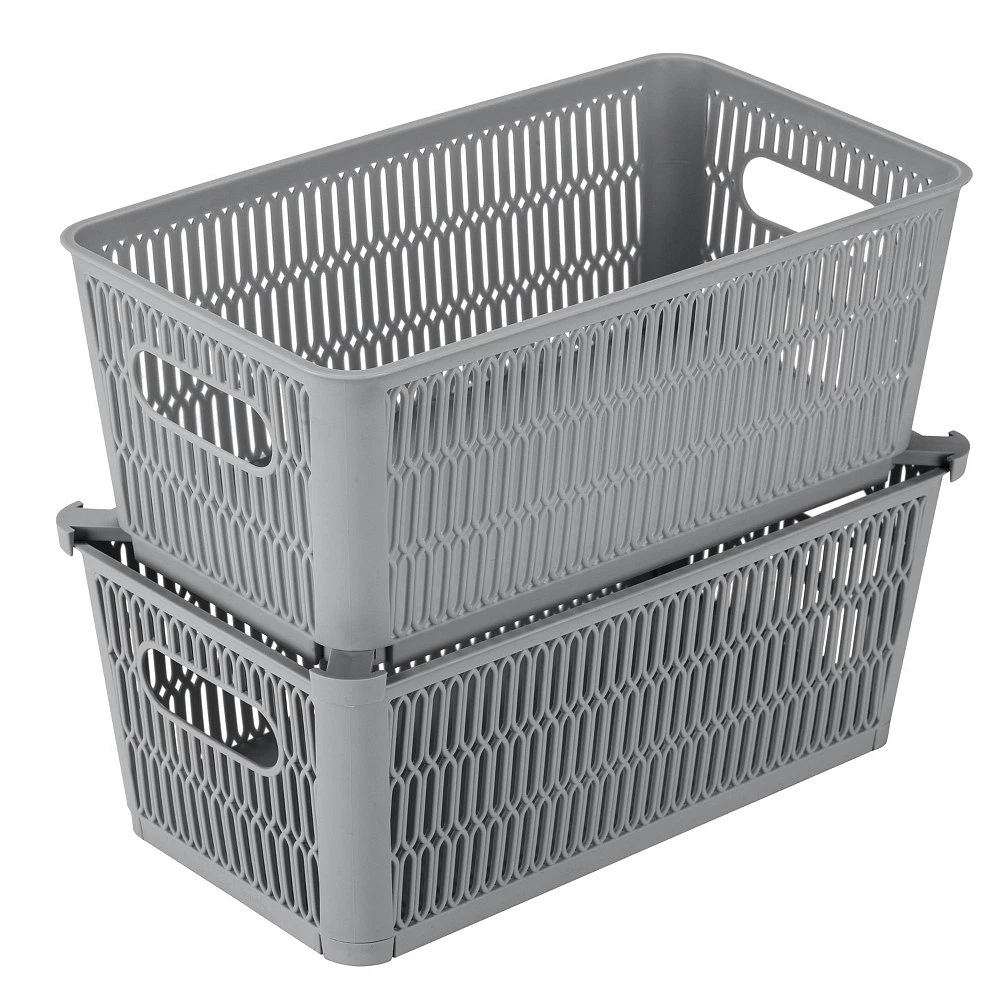 Simplify 2pk Slide and Stack Shelf Storage Tote Small Gray