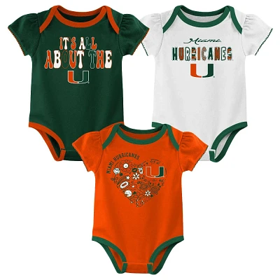 NCAA Miami Hurricanes Infant Girls 3pk Bodysuit