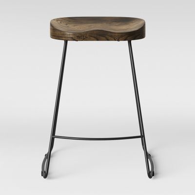 Hull Low Back Counter Height Barstool Wood/Metal  - Threshold: 24 Fixed Height, Steel Frame, Farmhouse Style