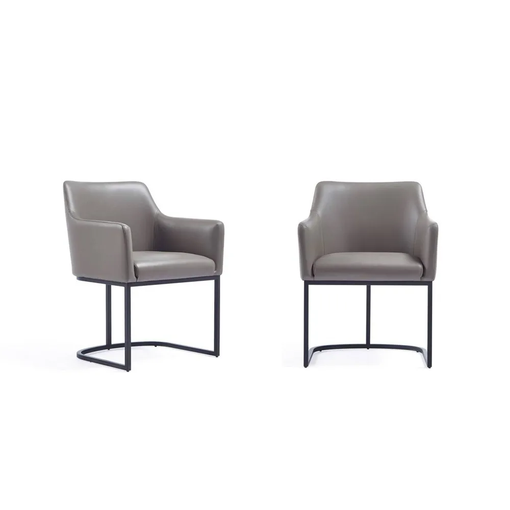 Manhattan Comfort Modern Serena Dining Armchair Upholstered in Leatherette with Steel Legs in Grey - Set of 2 Manhattan Comfort Modern Serena Dining Armchair Upholstered in Leatherette with Steel Legs in Grey - Set of 2