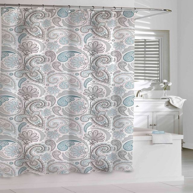 Floral Swirls Shower Curtain Blue/Gray - Cassadecor: Paisley Pattern, 100% Cotton, Machine Washable