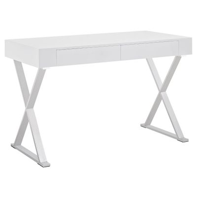 Modway Furniture Wood Writing Desk with Drawers White : Scandinavian Style, Steel Frame, Hutch Storage