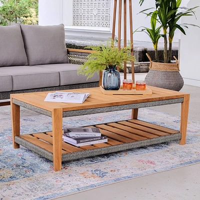 Cambridge Casual Nassau Teak Wood Outdoor Coffee Table with Shelf: Weather-Resistant, Indonesian Teak