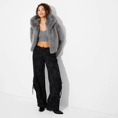 Women Cropped Hooded Faux Fur Jacket