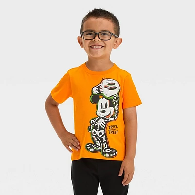 Toddler Boys Disney Mickey Mouse Halloween Skeleton Short Sleeve T-Shirt