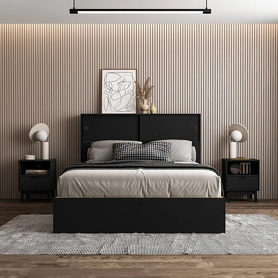 Polifurniture 4pc Queen Victoria Bedroom Set Black: Modern Design, Engineered Wood, Melamine Finish, Storage Features