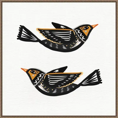 Amanti Art 30x30 Migration Folk Birds by Ani Del Sol Framed Canvas Wall Art Print Bronze: Horizontal Lithograph Canvas