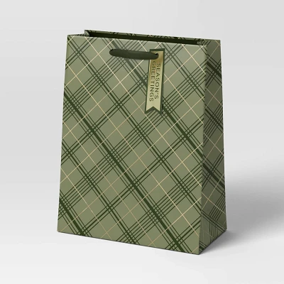 Diagonal Plaid Large Vogue Christmas Gift Bag Green - Wondershop