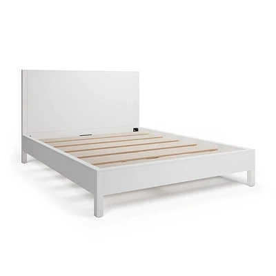 King Renner Wood Platform Bed White - New Heights: Solid Acacia, No Box Spring Required