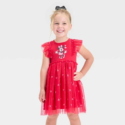 Toddler Girls Disney Minnie Mouse Valentines Hearts Tulle Dress