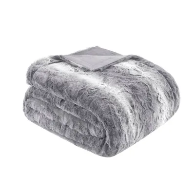 60x70 Oversized Marselle Faux Fur Throw Blanket Gray - Madison Park