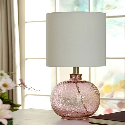 Glass Table Lamp Bright Purple Finish - StyleCraft: Antique-Inspired, White Linen Shade, UL Listed, No Assembly Required