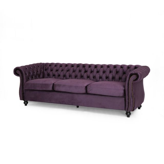 Somerville Chesterfield Sofa Blackberry - Christopher Knight Home: Tufted, Nailhead, Polyester Upholstery