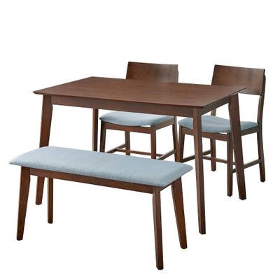 Buylateral 4pc Celeste Dining Set with Bench : Rectangle Table, Upholstered Chairs, Wood Composite