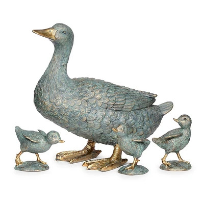 Roman 4pc 11 Duck with Ducklings Resin Outdoor Garden Statues Gray