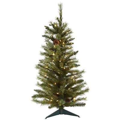 3ft Nearly Natural Pre-Lit Artificial Christmas Tree with Pinecones Clear Lights: Indoor Faux Pine, No Assembly Required