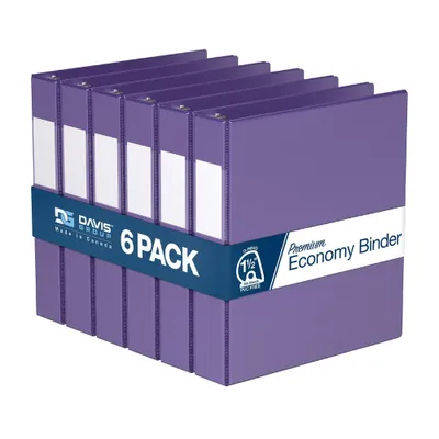 Davis Group 6pk 1.5 Premium Economy Angled D-Ring Binder Purple: XL Hard Cover, 350 Sheet Capacity, 2 Pockets