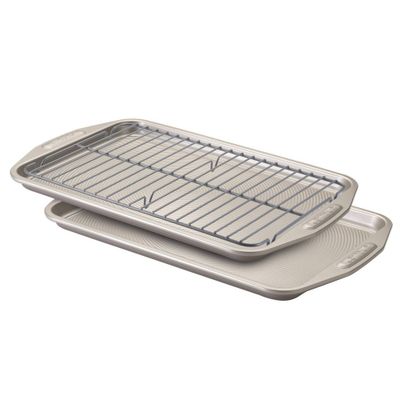 Circulon Nonstick 3pc Set: (2) 10x15 Cookie Pans & (1) Cooling Rack, Steel Bakeware with Nonstick Surface