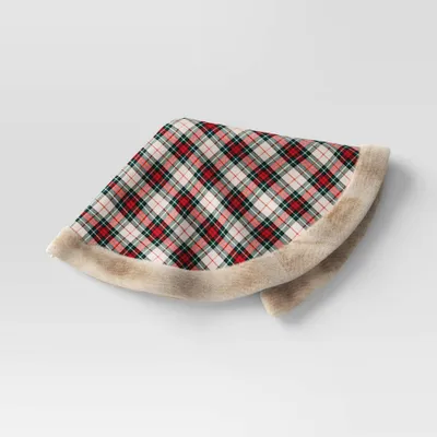 48 Plaid Christmas Tree Skirt with Faux Fur Trim Red/Brown - Wondershop