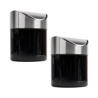 Mind Reader Mini Countertop Trash Can 0.4gal with Swivel Lid Set of 2 Black: Desk Trash & Organizer for Office Supplies