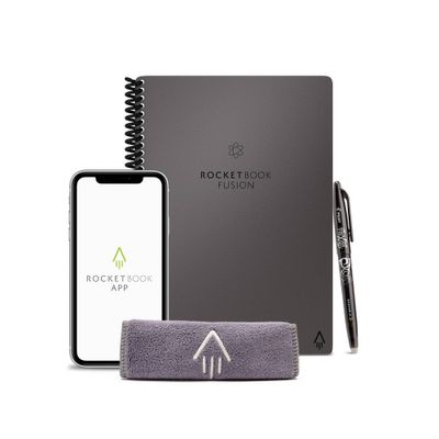 Fusion Smart Reusable Notebook 7 Page Styles 42 Pages 6x8.8 Executive Size Eco-Friendly Notebook Gray - Rocketbook