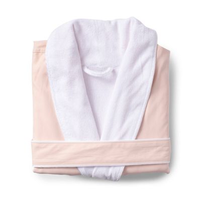 S/M Platinum Bath Robe Blush - Cassadecor: Cotton Terry, Long Sleeve, V Neck, Front Tie Closure