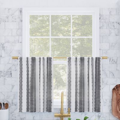 2pc 24x52 Archaeo Slub Textured Striped Cotton Cafe Curtain Tier Pair Black/White