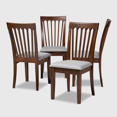 Set of 4 Minette Fabric Upholstered Walnut Dining Chairs - Baxton Studio: Rubberwood, Polyester