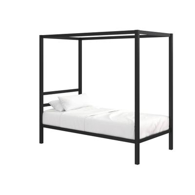 Room & Joy Twin Briella Metal Canopy Bed Black : Modern Luxury Style, No Box Spring Needed, Powder-Coated Finish