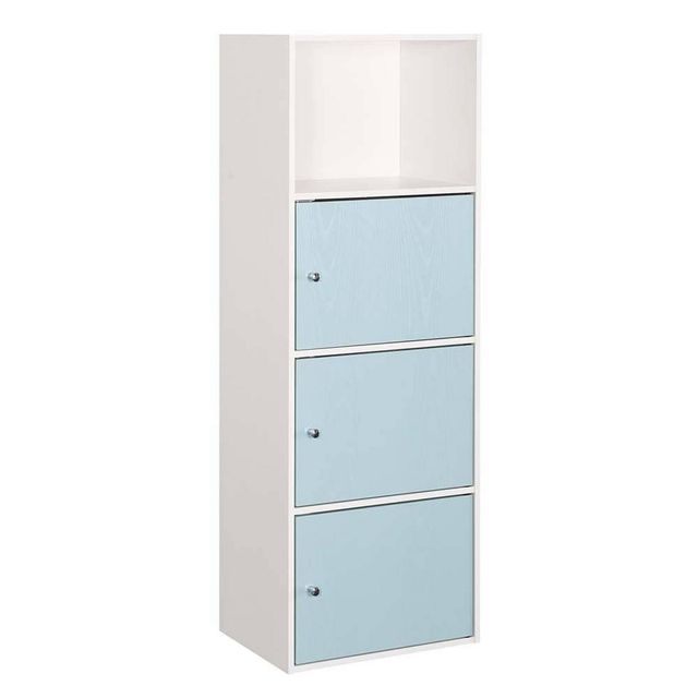 Breighton Home VersaStorage Tri-Door Cabinet with Cubby Storage and Shelf White/Sea Foam Blue: Modern Design, MDF Construction