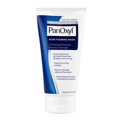 PanOxyl Maximum Strength Antimicrobial Acne Foaming Wash for Face, Chest and Back with 10% Benzoyl Peroxide - 5.5oz