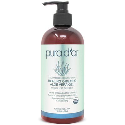 Pura dor Healing Organic Aloe Vera Gel - Lavender - 16 fl oz