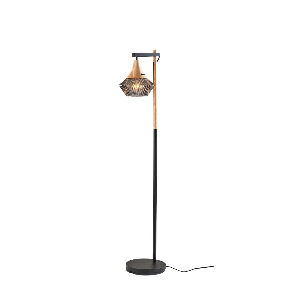 Elsie Natural Wood Floor Lamp Black - Adesso: Contemporary Standing Lamp for Living Room, E26 Socket