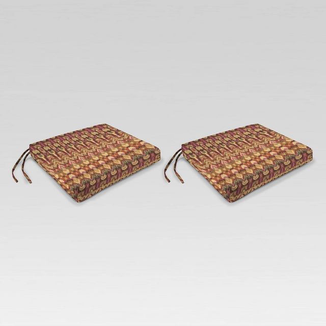 2pk Outdoor Square Seat Pads  - Jordan Manufacturing: UV & Stain-Resistant, Reversible Chair Cushions with Ties