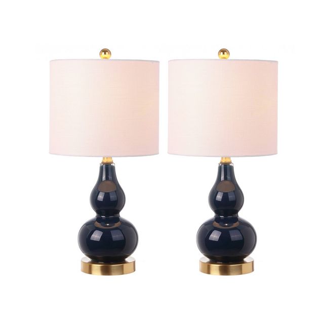 20.5 Anya Mini Glass Table Lamps: Brass-Plated Base, White Linen Shade - JONATHAN Y