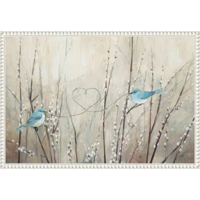 23x16 Pretty Birds Neutral String by Julia Purinton Framed Canvas Wall Art Print White - Amanti Art: Modern Style, Polystyrene Frame