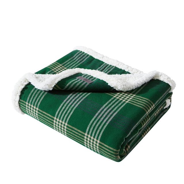 50x60 Union Bay Plaid Reversible Throw Blanket  - Eddie Bauer: Super-Soft, Brushed Flannel, Faux Shearling, Machine Washable