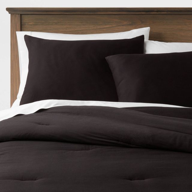 Full/Queen Washed Cotton Sateen Comforter and Sham Set Black - Threshold: OEKO-TEX Certified, Midweight Fabric, Zipper Closure