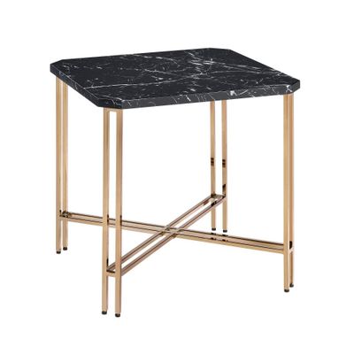 Daxton Faux Marble Square End Table Black/Gold - Steve Silver Co.: Glam Style, Iron Base, 24 Height