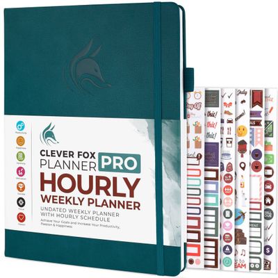 Undated PRO Schedule Planner Weekly/Monthly Dark Teal - Clever Fox: Daily Scheduler, Ribbon Marker, 8.5x11 Paper