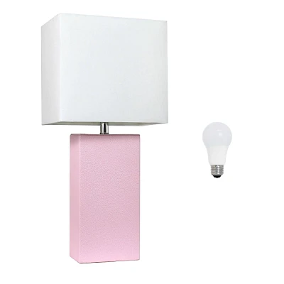 Elegant Designs 21 Modern Leather Wrapped Table Lamp with Feit LED (Includes LED Light Bulb) Light Pink